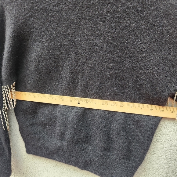 & OTHER STORIES Women’s Rhinestone Fringe Crop Sweater Small Black Wool Alpaca - Picture 10 of 10